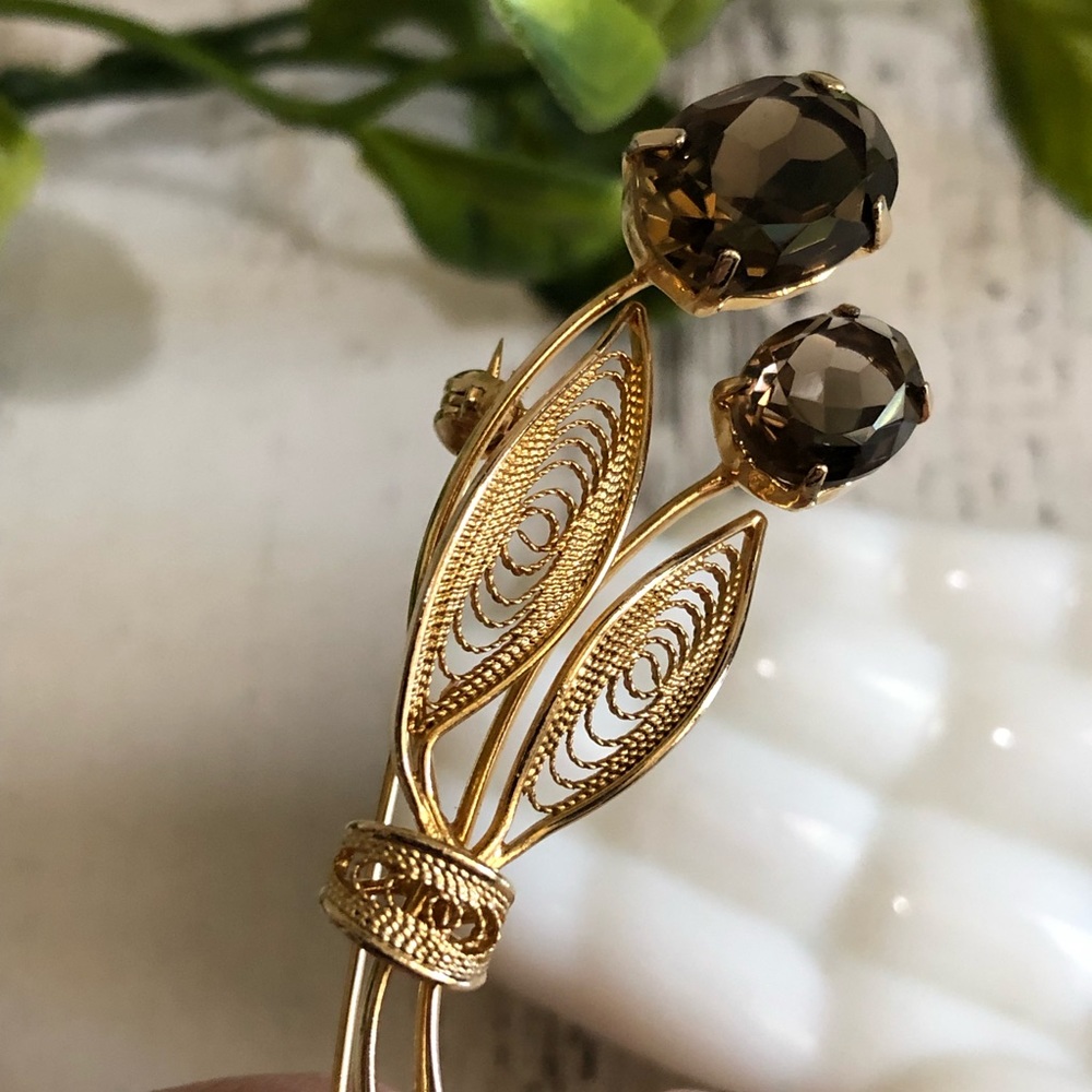 Vintage Brooch- Brown Stones